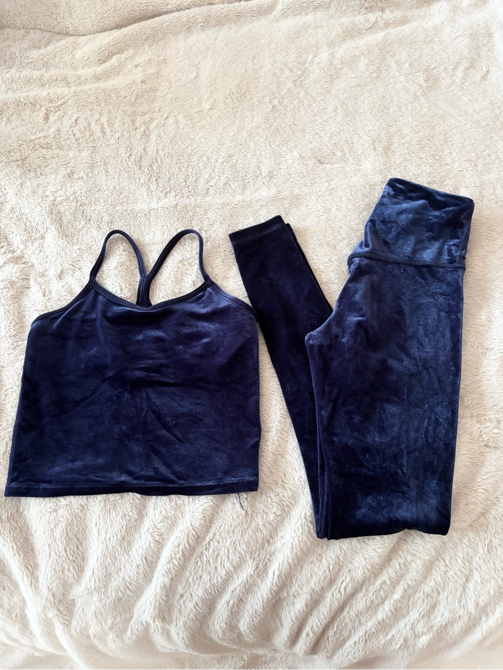 Athleta Elation Navy Velvet Athletic Set, Top Girls Medium, Pant XXS